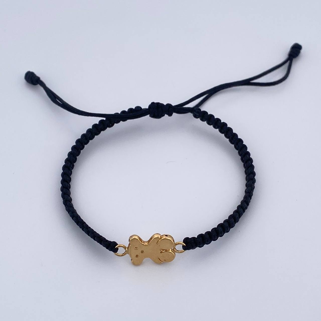 Pulsera Negra Herraje Oso Ts 0.55gr / Troquelada Oro Amarillo 18K &
