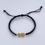 Pulsera Negra Herraje Oso Ts 0.55gr / Troquelada Oro Amarillo 18K &