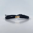 Black Bracelet 3mm 3 Pcs Polished Beads 18K Yellow Gold (A.C)