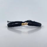 Black Bracelet 3mm 3 Pcs Polished Beads 18K Yellow Gold (A.C)