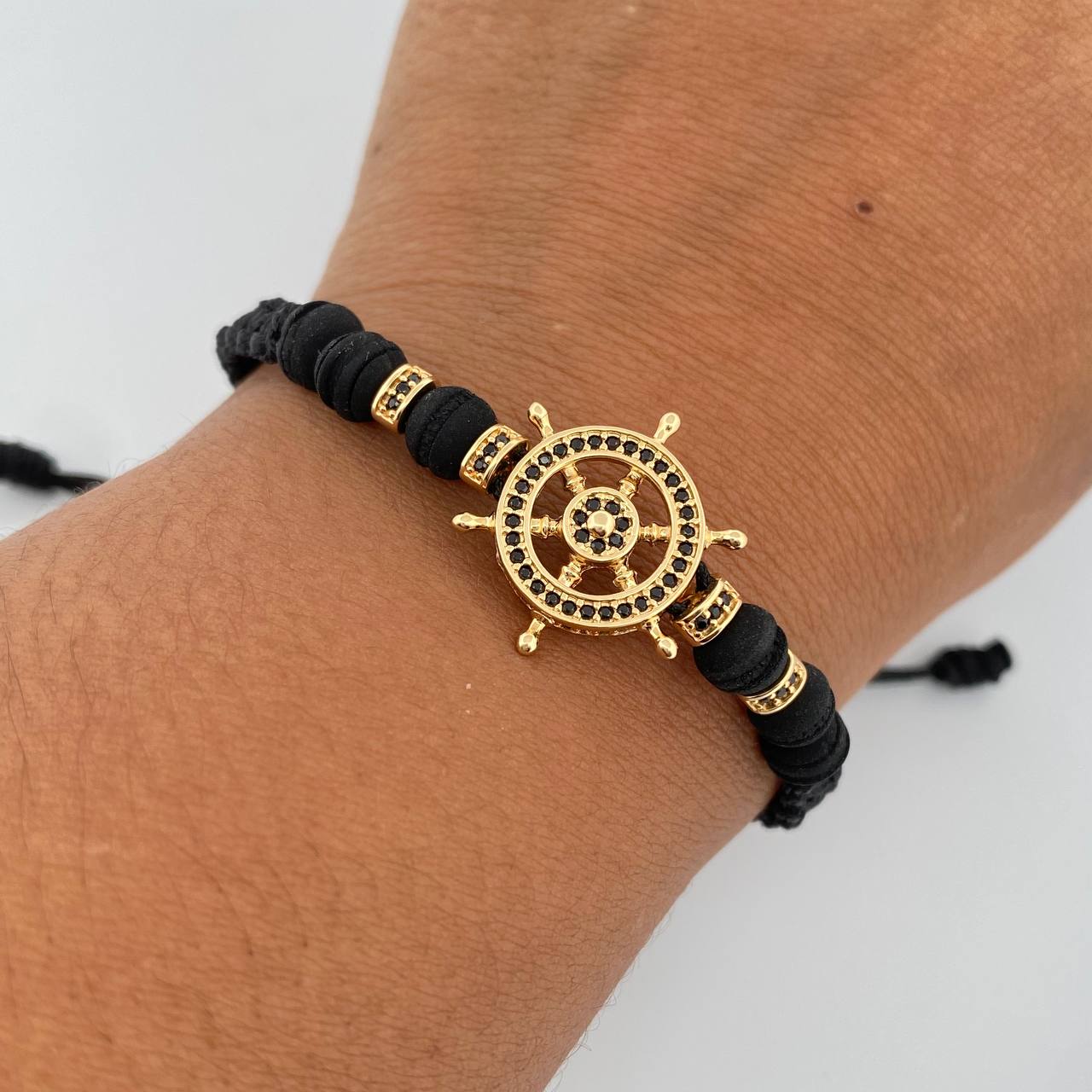 Black Bracelet Charm Timon 3.8gr / Black Zircons Neoprenes 18K Yellow Gold &