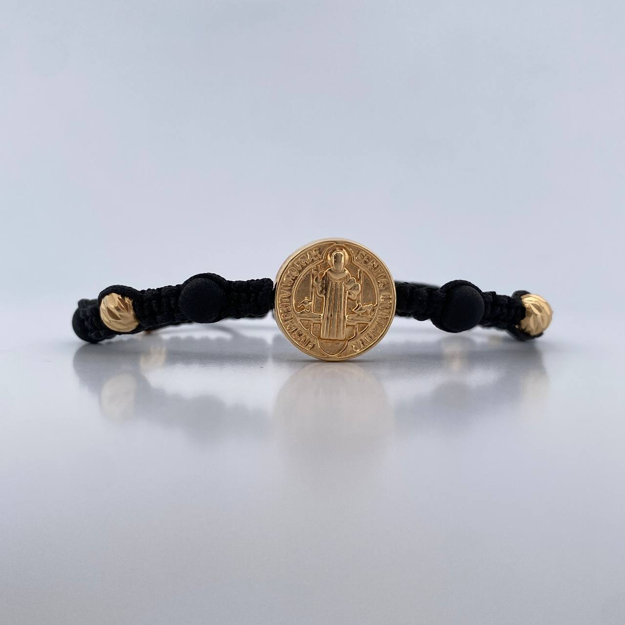 Black San Benito Bracelet 2.4gr / 6mm-3mm Beads Diamond Cut Neoprenes 18K Yellow Gold &