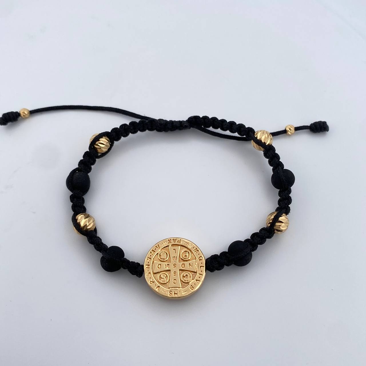 Black San Benito Bracelet 2.4gr / 6mm-3mm Beads Diamond Cut Neoprenes 18K Yellow Gold &