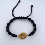 Pulsera Negra Herraje San Benito 2.25gr / Troquelada Oro Amarillo 18K &