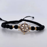 Black Bracelet Charm Timon 3.9gr / White Black Blue Zircons Neoprenes Two Yellow White Gold 18K &