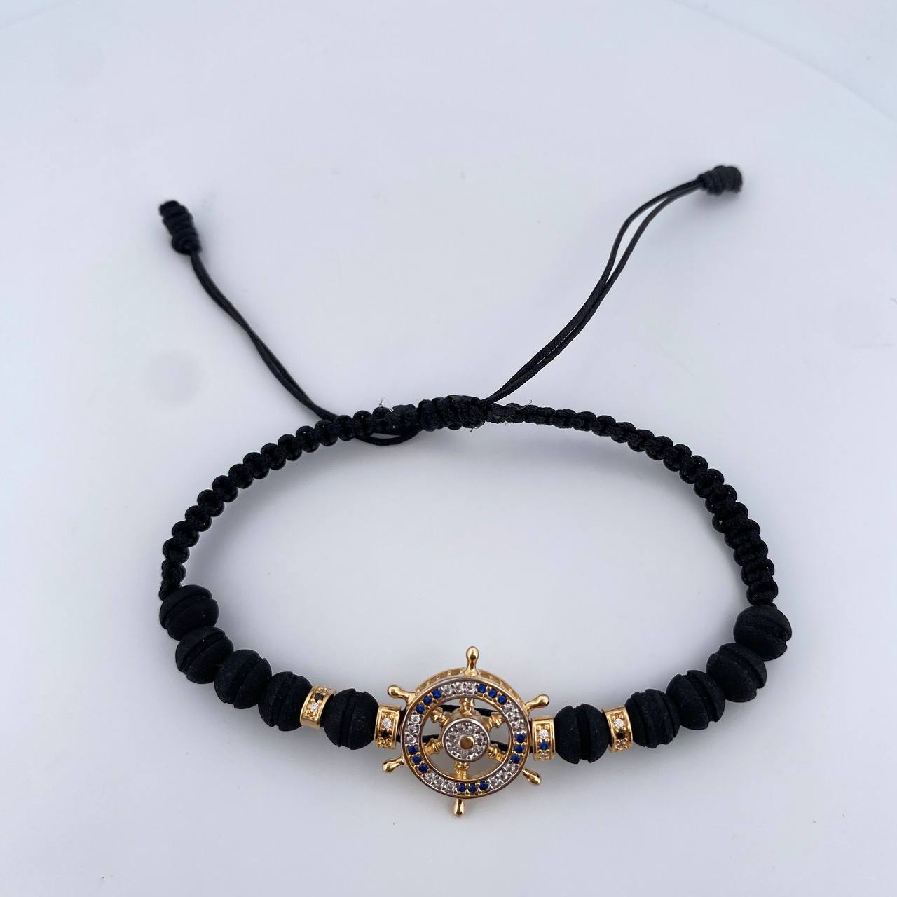 Black Bracelet Charm Timon 3.9gr / White Black Blue Zircons Neoprenes Two Yellow White Gold 18K &