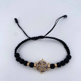 Black Bracelet Charm Timon 3.9gr / White Black Blue Zircons Neoprenes Two Yellow White Gold 18K &