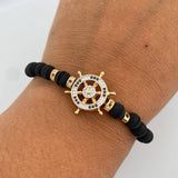 Black Bracelet Charm Timon 3.9gr / White Black Blue Zircons Neoprenes Two Yellow White Gold 18K &