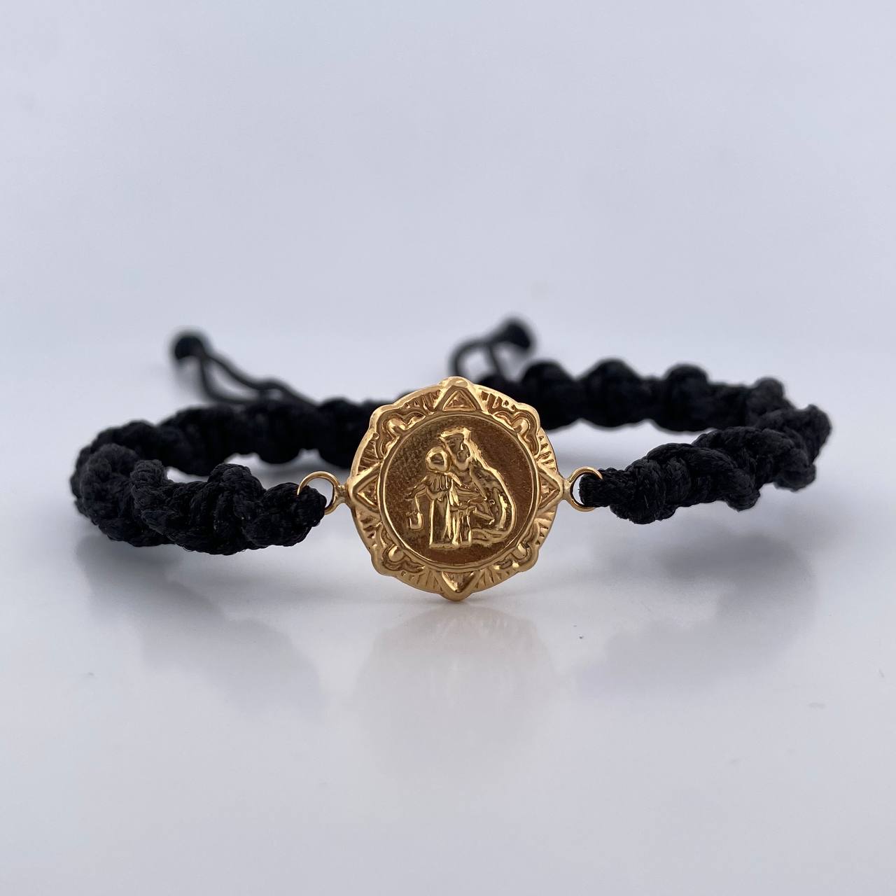 Black Bracelet Charm Virgen Del Carmen 1.35gr / Stamped 18K Yellow Gold &