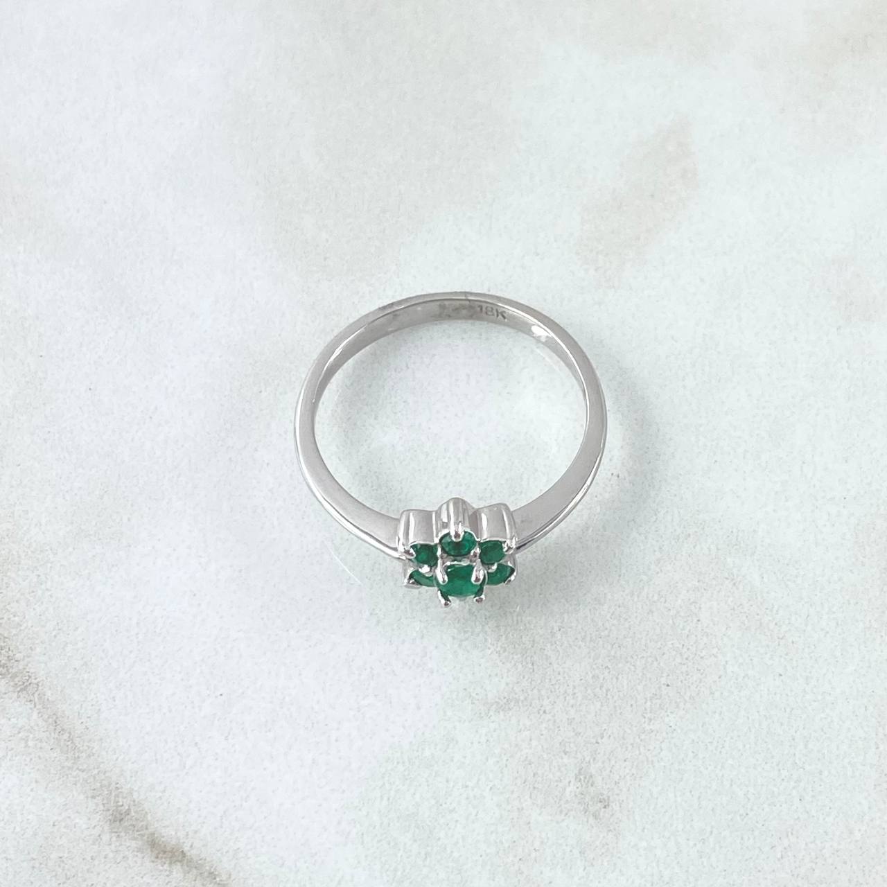 Ring Solitaire Dryad Flower 2.6gr T7 1/4 Emeralds Ring 23pts White Gold (Jewel)*
