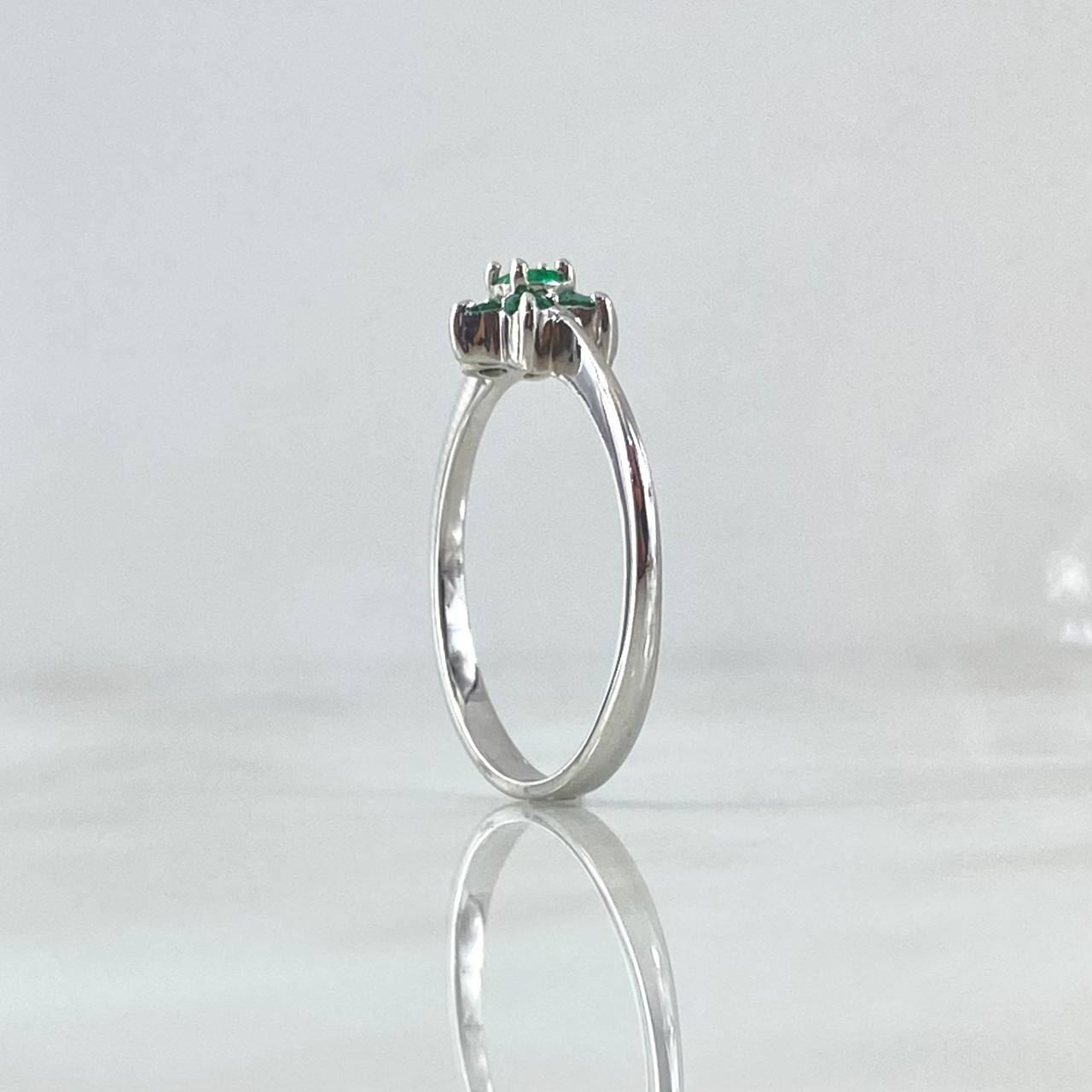 Ring Solitaire Dryad Flower 2.6gr T7 1/4 Emeralds Ring 23pts White Gold (Jewel)*