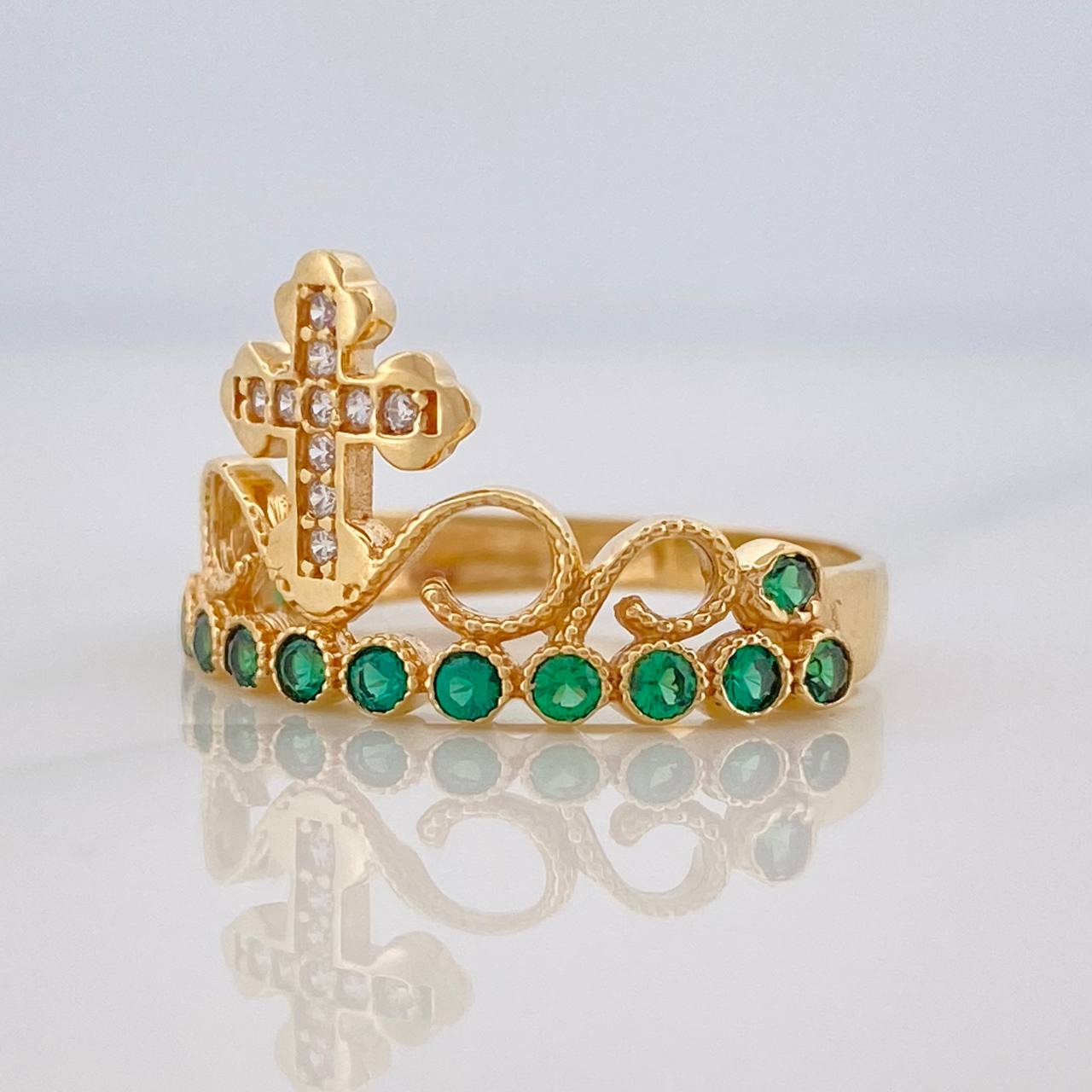 Anillo Corona Cruz 2.4g / T6 Oro Amarillo 18K
