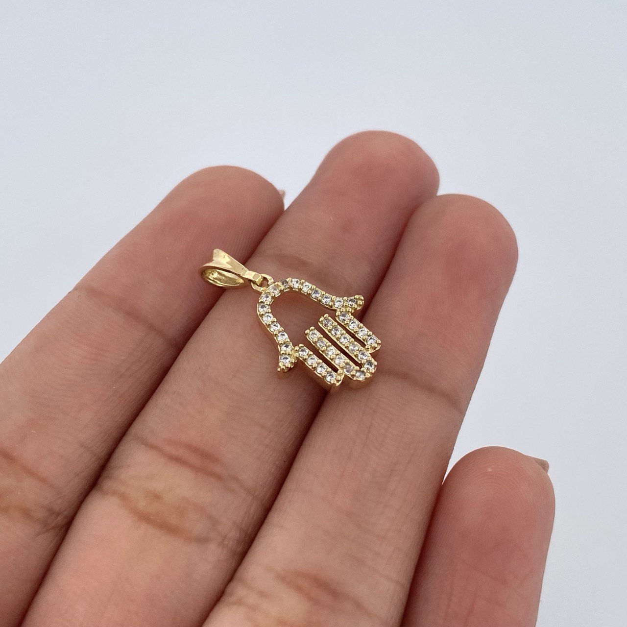 Pendant Hamsa Hand 1.15gr / 2cm / White Zircons 18K Yellow Gold &