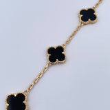 Pulso Aro Seguido Trebol 13.55gr / 21cm / 1.9mm Onix Negra Oro Amarillo  18K &