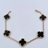 Pulso Aro Seguido Trebol 13.55gr / 21cm / 1.9mm Onix Negra Oro Amarillo  18K &