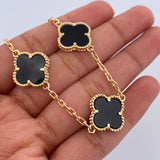 Pulso Aro Seguido Trebol 13.55gr / 21cm / 1.9mm Onix Negra Oro Amarillo  18K &