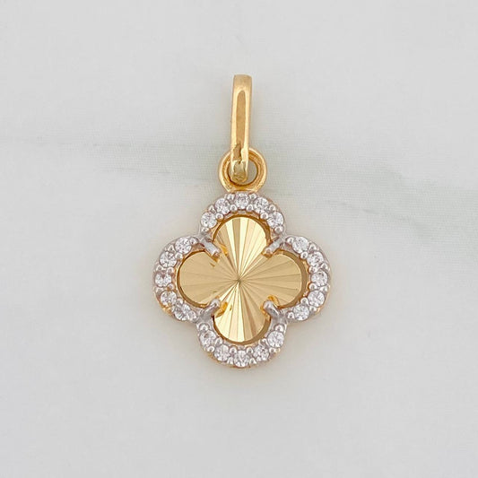Dije Trebol 1g / 3/4 in Dos Oros Amarillo Blanco 18K