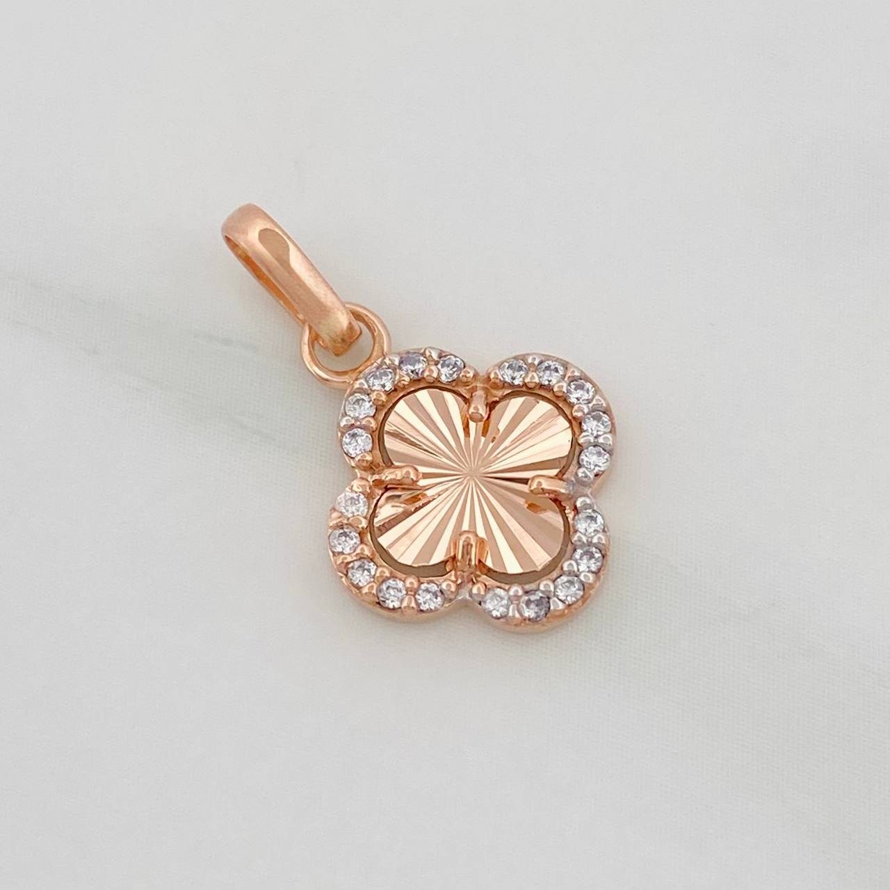 Dije Trebol 0.95g / 3/4 in Dos Oros Blanco Rosa 18K