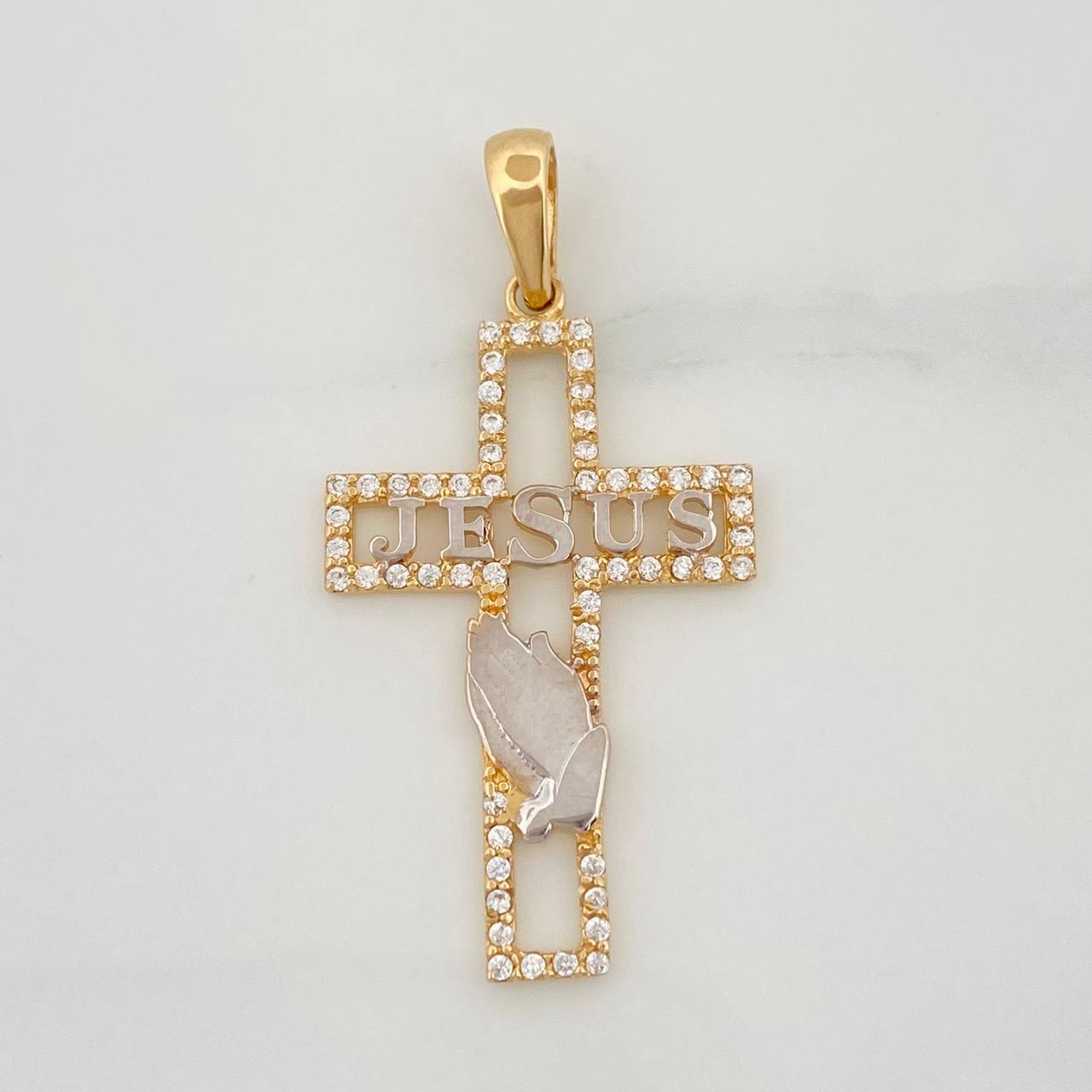 Dije Cruz Jesús 2.1g / 1 1/2 in Dos Oros Amarillo Blanco 18K