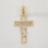 Dije Cruz Jesús 2.1g / 1 1/2 in Dos Oros Amarillo Blanco 18K