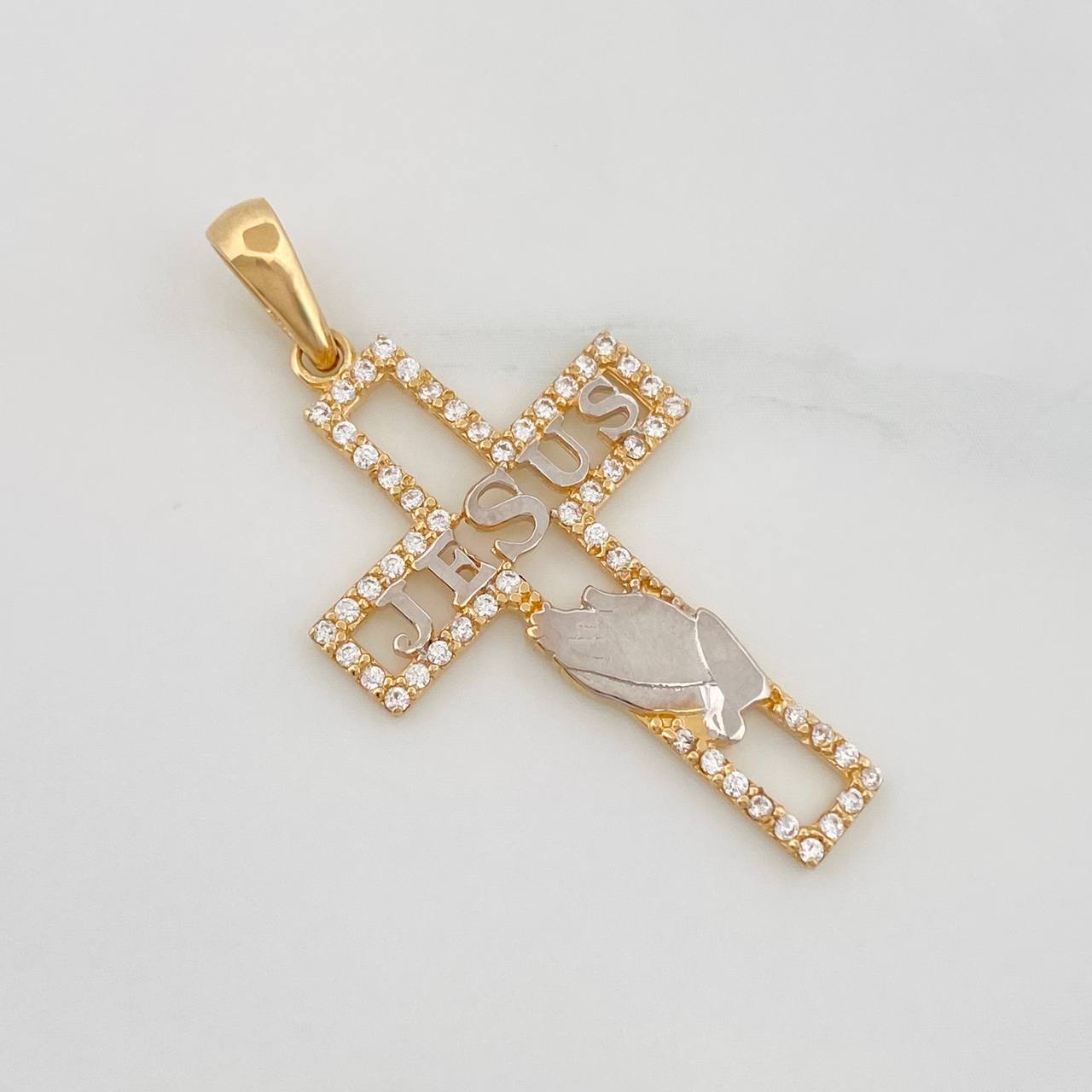 Dije Cruz Jesús 2.1g / 1 1/2 in Dos Oros Amarillo Blanco 18K