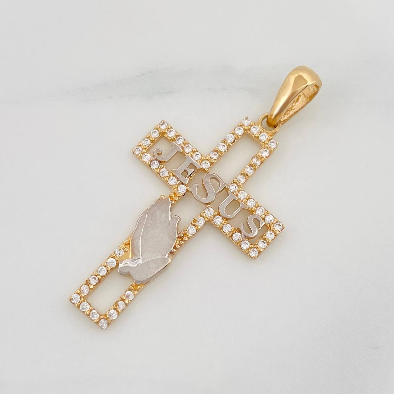 Dije Cruz Jesús 2.1g / 1 1/2 in Dos Oros Amarillo Blanco 18K