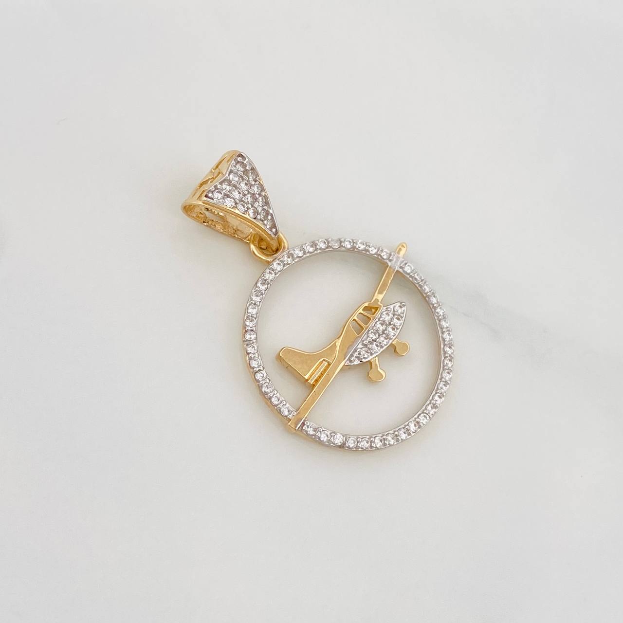 Dije Avioneta 2.6g / 1 1/4 in Dos Oros Amarillo Blanco 18K