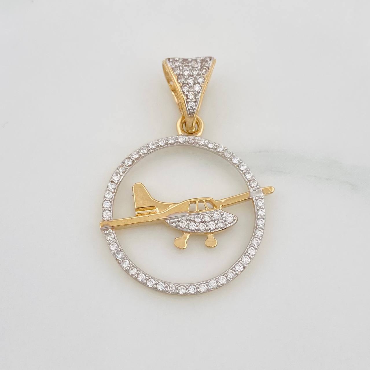 Dije Avioneta 2.6g / 1 1/4 in Dos Oros Amarillo Blanco 18K