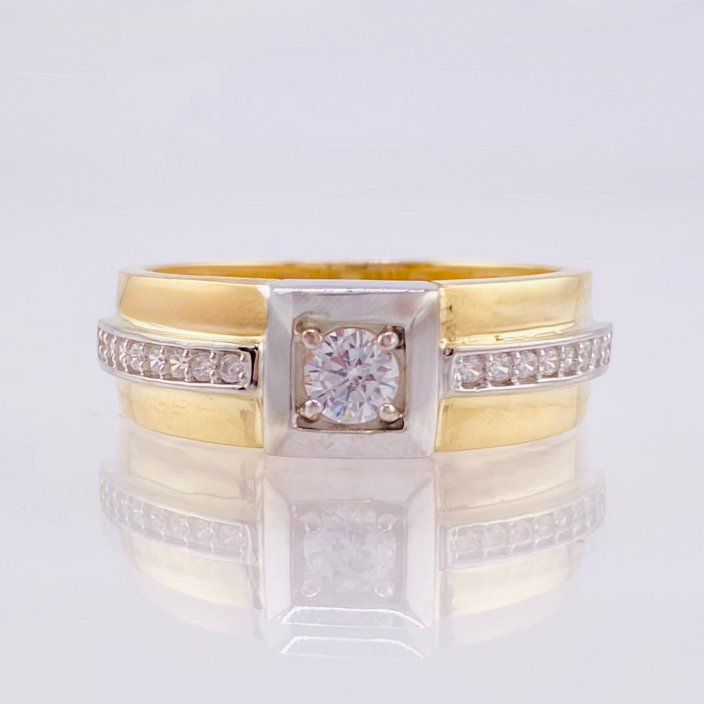 Anillo Sello Cuadriculado 5.1gr / T10 / Dos Oros Amarillo Blanco 18K
