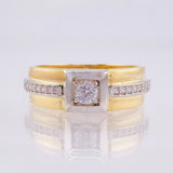 Anillo Sello Cuadriculado 5.1gr / T10 / Dos Oros Amarillo Blanco 18K