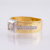 Anillo Sello Cuadriculado 5.1gr / T10 / Dos Oros Amarillo Blanco 18K