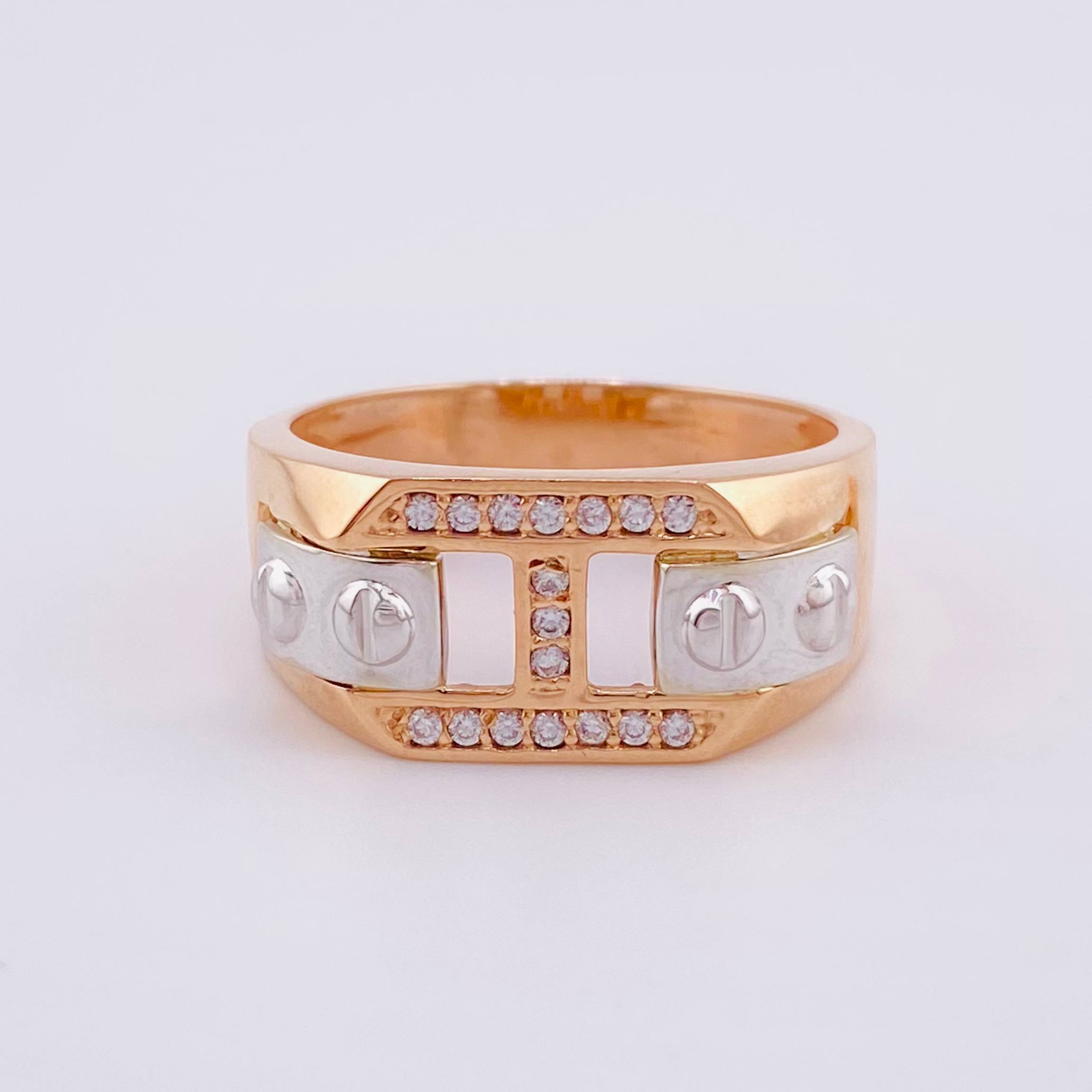 Anillo Hevilla Atornillada 5.75gr / T10 / Dos Oros Blanco Rosa 18K