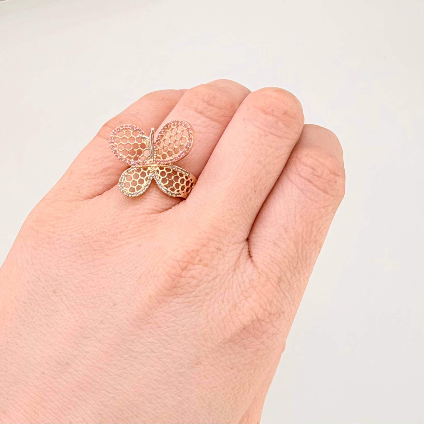 Anillo Mariposa Malla Exagonal 4.8gr / T7 / Oro Amarillo 18K