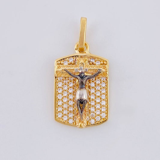 Dije Placa Cruz Cristo 2.25 g / 1 in Dos Oros Amarillo Blanco 18K