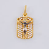 Pendant Plaque Cross Christ 2.25 g / 1 in Two Golds Yellow White 18K