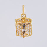 Pendant Plaque Cross Christ 2.25 g / 1 in Two Golds Yellow White 18K