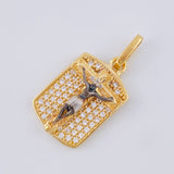 Pendant Plaque Cross Christ 2.25 g / 1 in Two Golds Yellow White 18K