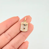 Pendant Plaque Cross Christ 2.25 g / 1 in Two Golds Yellow White 18K