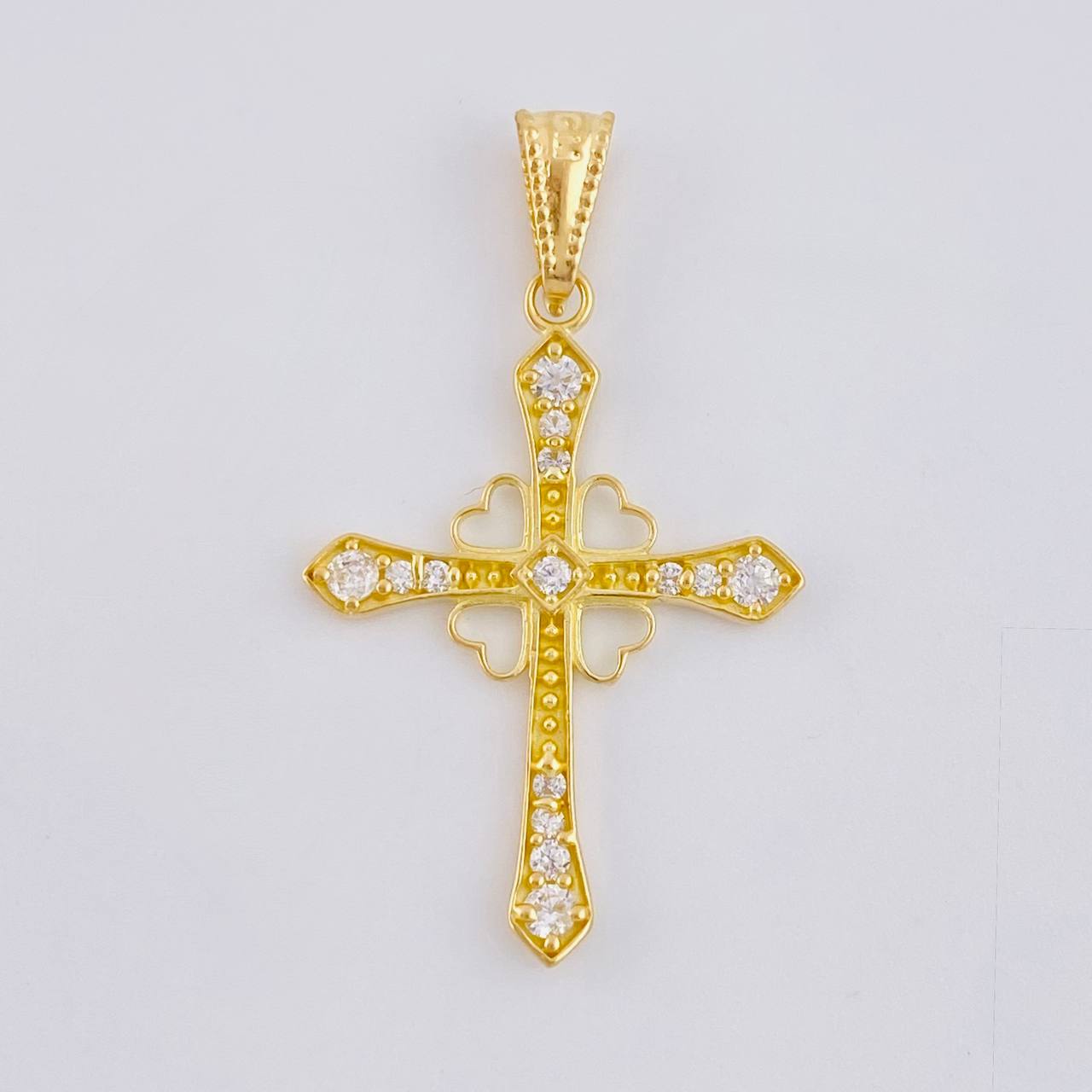 Dije Cruz Corazones 1.3 g / 1 1/4 in Oro Amarillo 18K