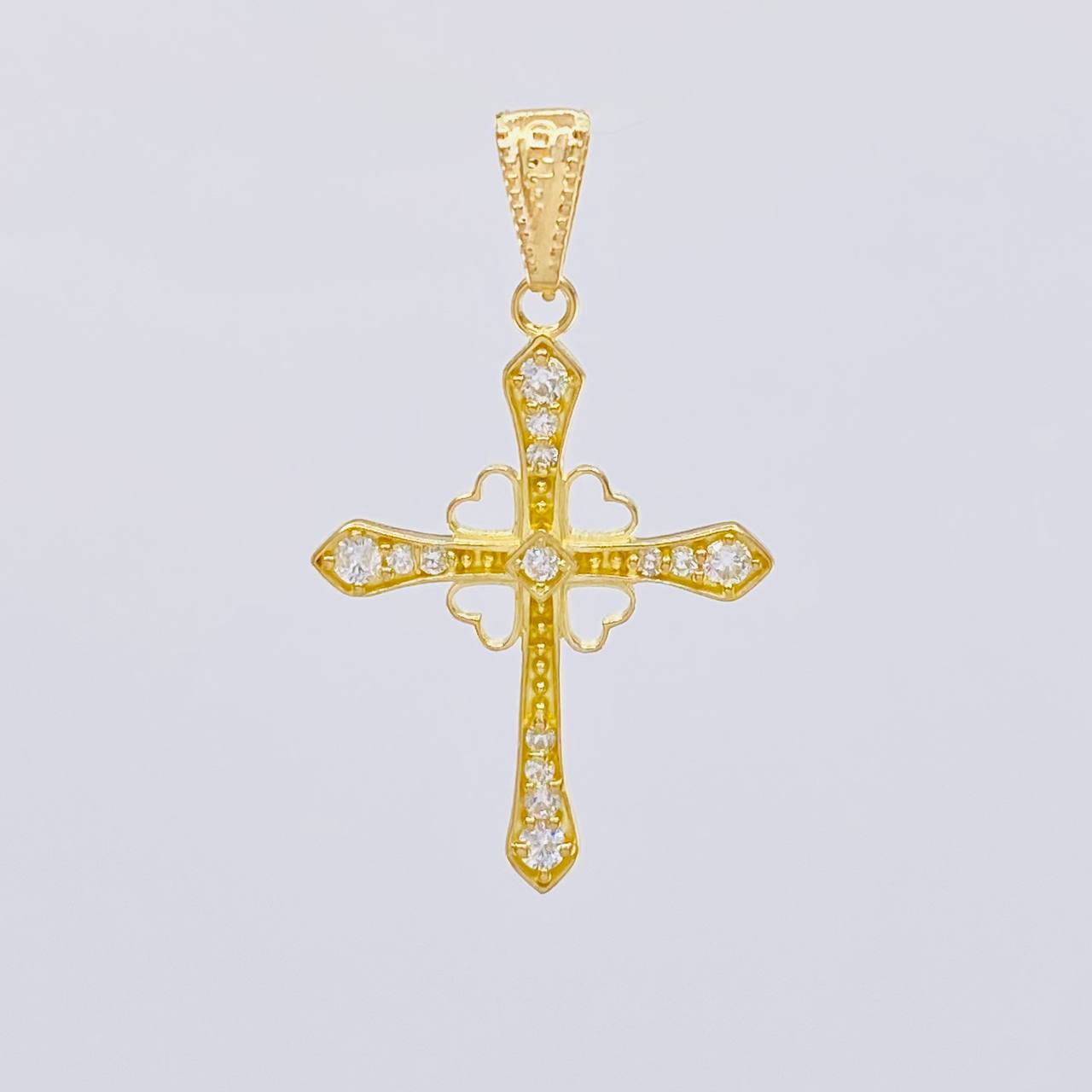 Dije Cruz Corazones 1.3 g / 1 1/4 in Oro Amarillo 18K