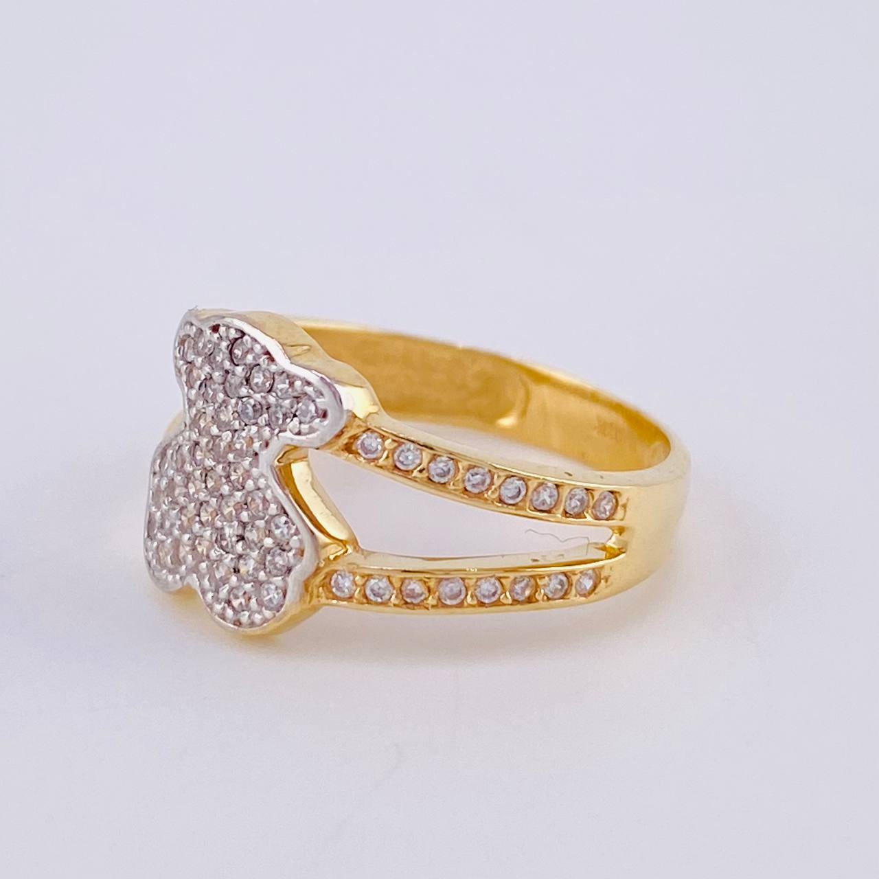Anillo Oso Ts Doble Carril 3.6 g / T6 3/4 Dos Oros Amarillo Blanco 18K