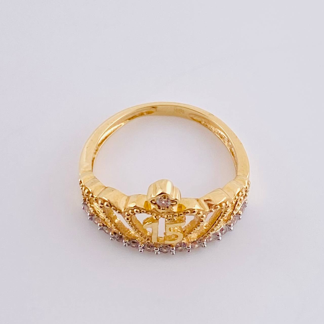 Quinceañera Crown Ring 3.45 g / T7 Two-Tone Yellow White Gold 18K