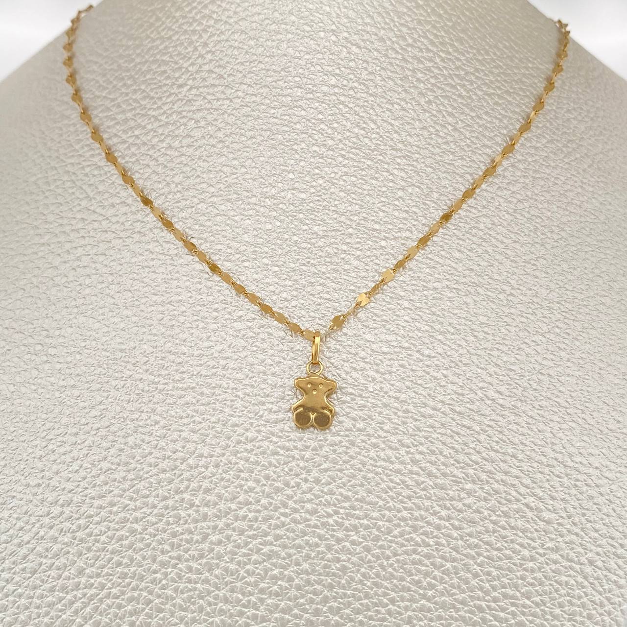 Set Cadena y Dije Flor Espejo + Oso Ts 1.4gr / 17 3/4 in / Oro Amarillo 18K $