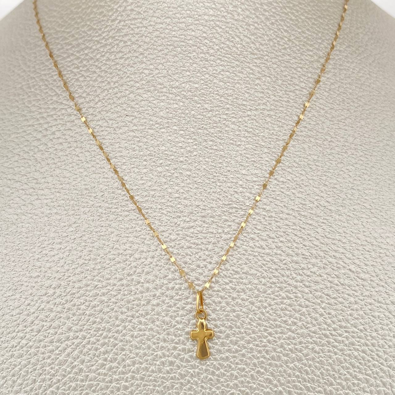 Set Cadena y Dije Flor Espejo + Cruz 0.6gr / 17 3/4 in / Oro Amarillo 18K $