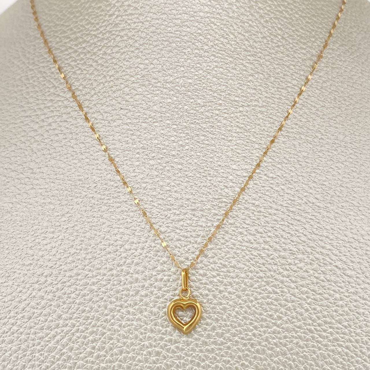 Set Cadena y Dije Flor Espejo + Silueta Corazon 0.75gr / 17 3/4 in / Oro Amarillo 18K $