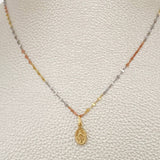 Set Cadena y Dije Flor Espejo + Virgen Milagrosa 1.3gr / 19 3/4 in / Tres Oros 18K $