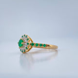 Lotus Flower Emerald Ring 3.8gr / T6 / Two Tone Yellow White 18K Gold &