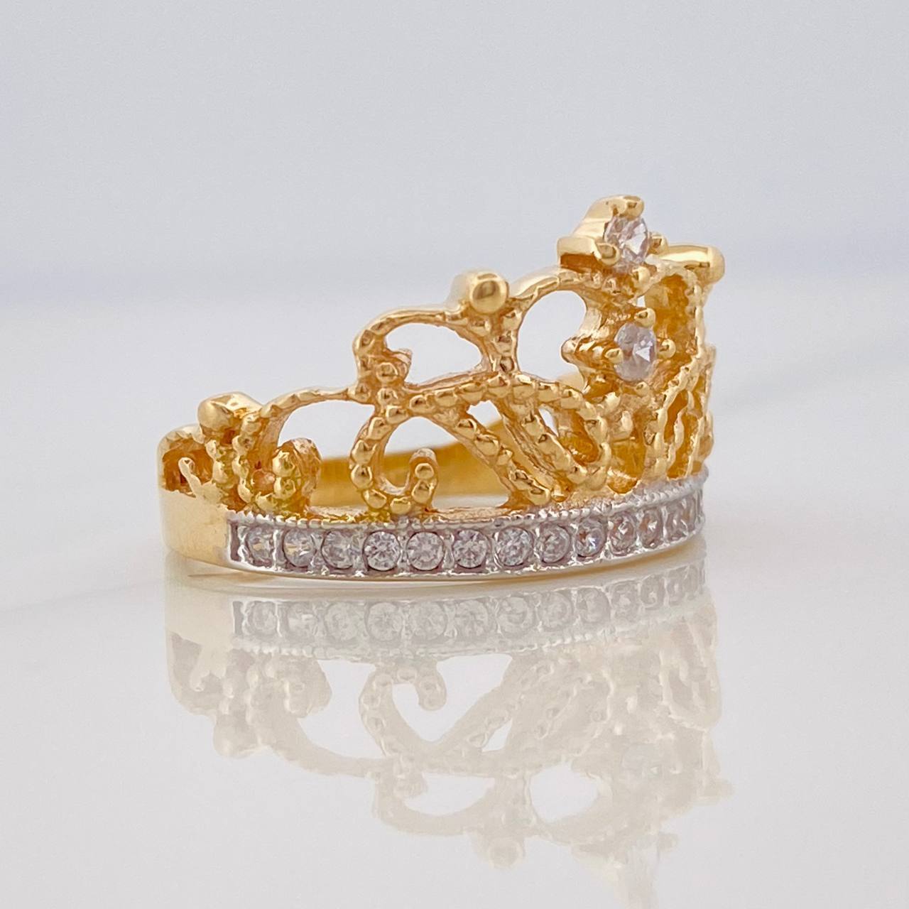 Anillo Corona 4.6g / T6 Dos Oros Amarillo Blanco 18K