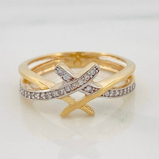Anillo Cruz 2.95g / T6 1/4 Dos Oros Amarillo Blanco 18K