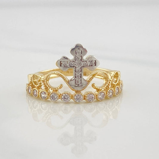 Anillo Corona Cruz 2.45g / T6 1/4 Dos Oros Amarillo Blanco 18K